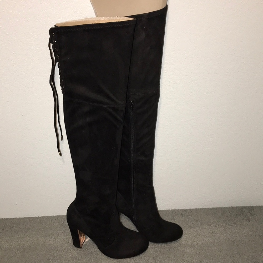 Material Girl Priyanka Back Lace OTK Black Boots